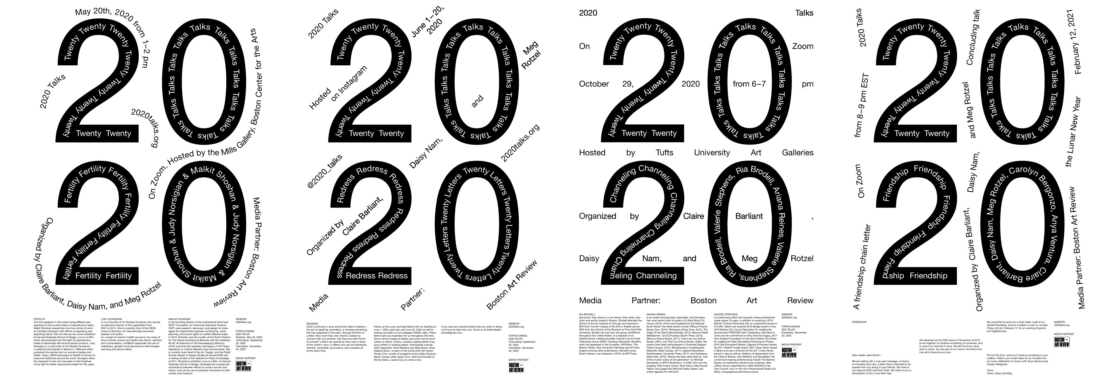 2020 Talks Posters: Fertility, Redress, Channeling, Friendship