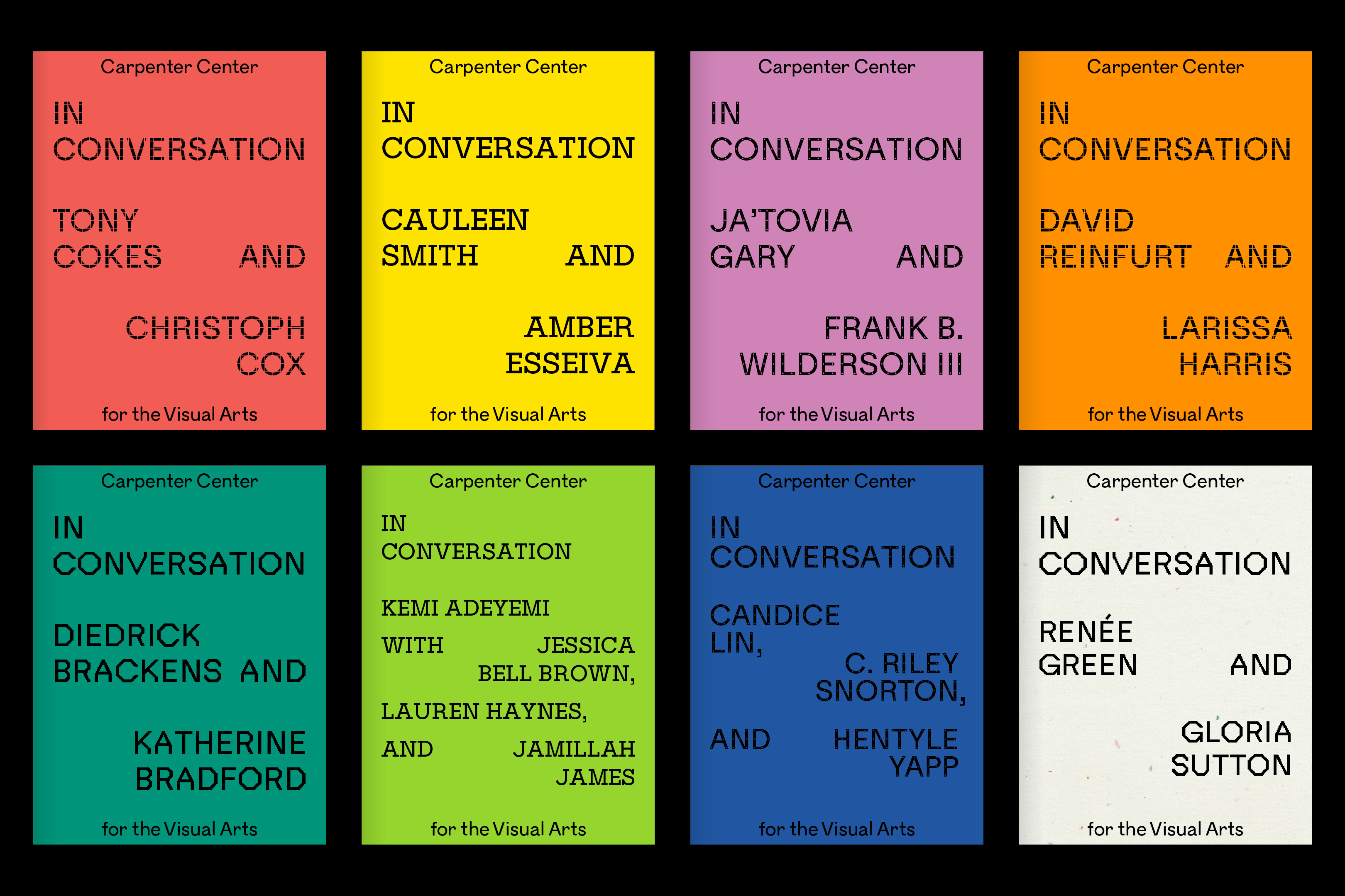 *In Conversation* series, softcover, 4.25 × 5.5 in., edited by Dan Byers, published by Carpenter Center for the Visual Arts, Harvard University, 2020–22