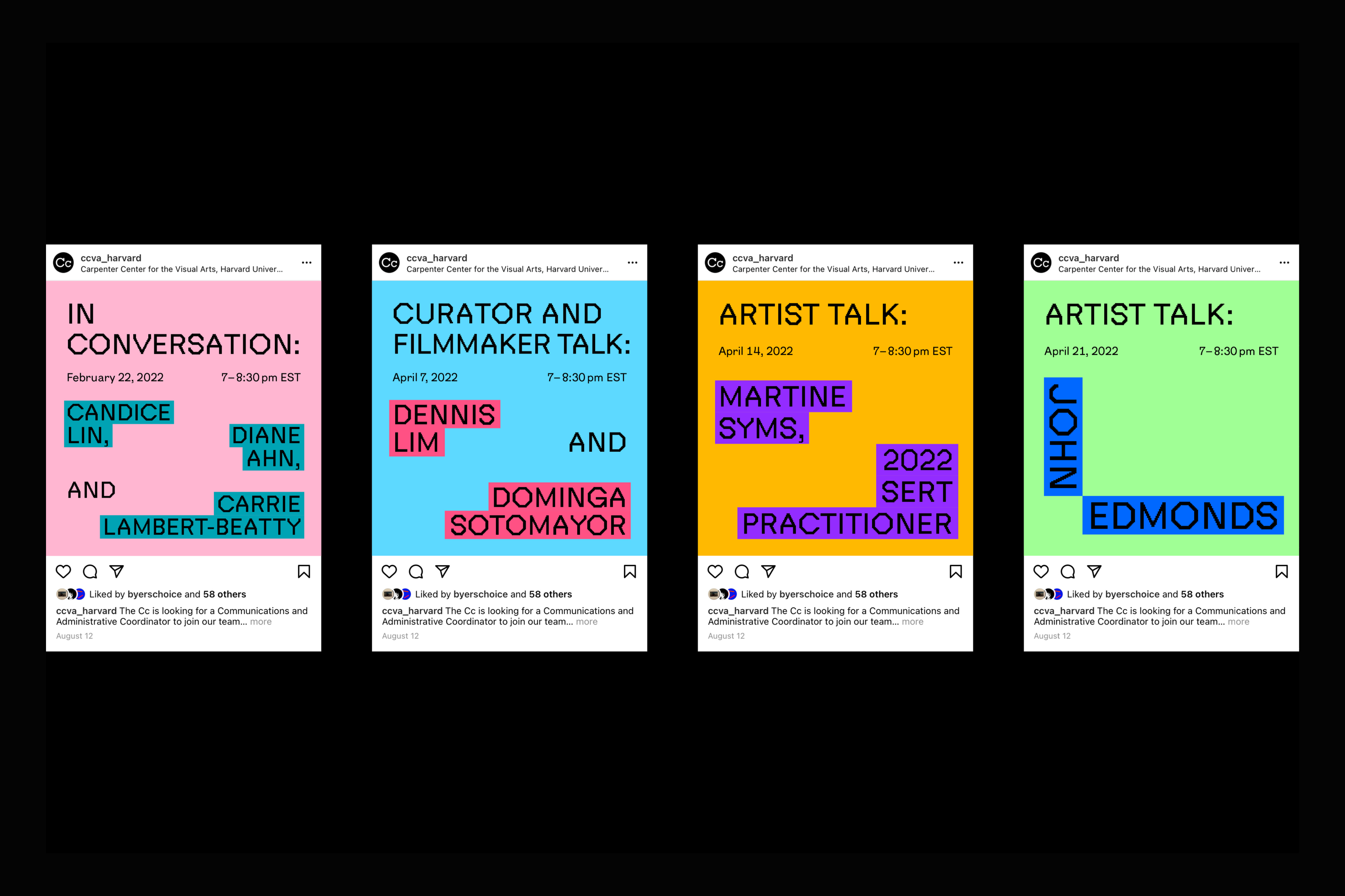 Public programs digital campaign, Carpenter Center for the Visual Arts, Harvard University, 2022