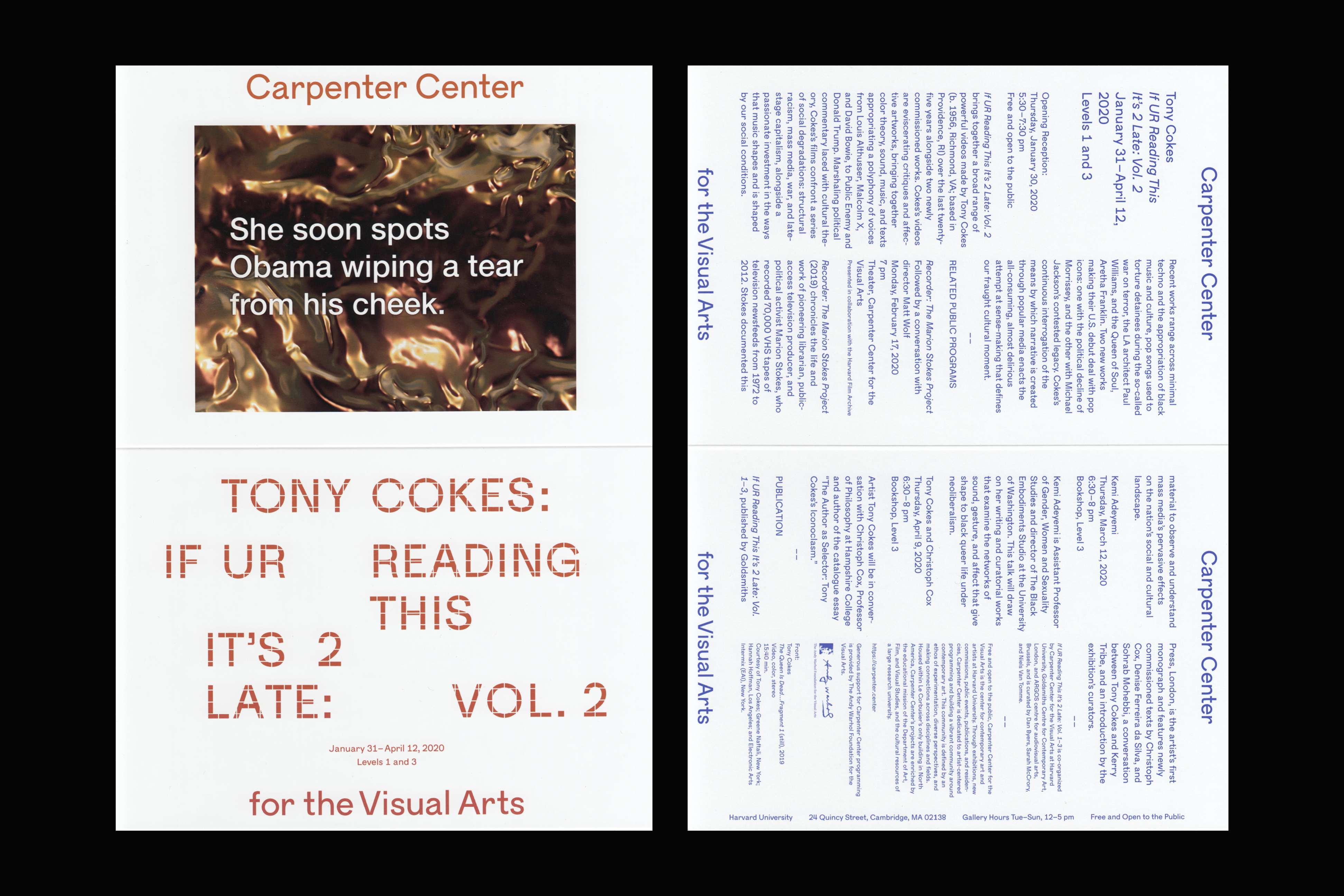 *Tony Cokes: If UR Reading This it’s 2 Late: Vol. 2*, postcard, Carpenter Center for the Visual Arts, Harvard University, 2020