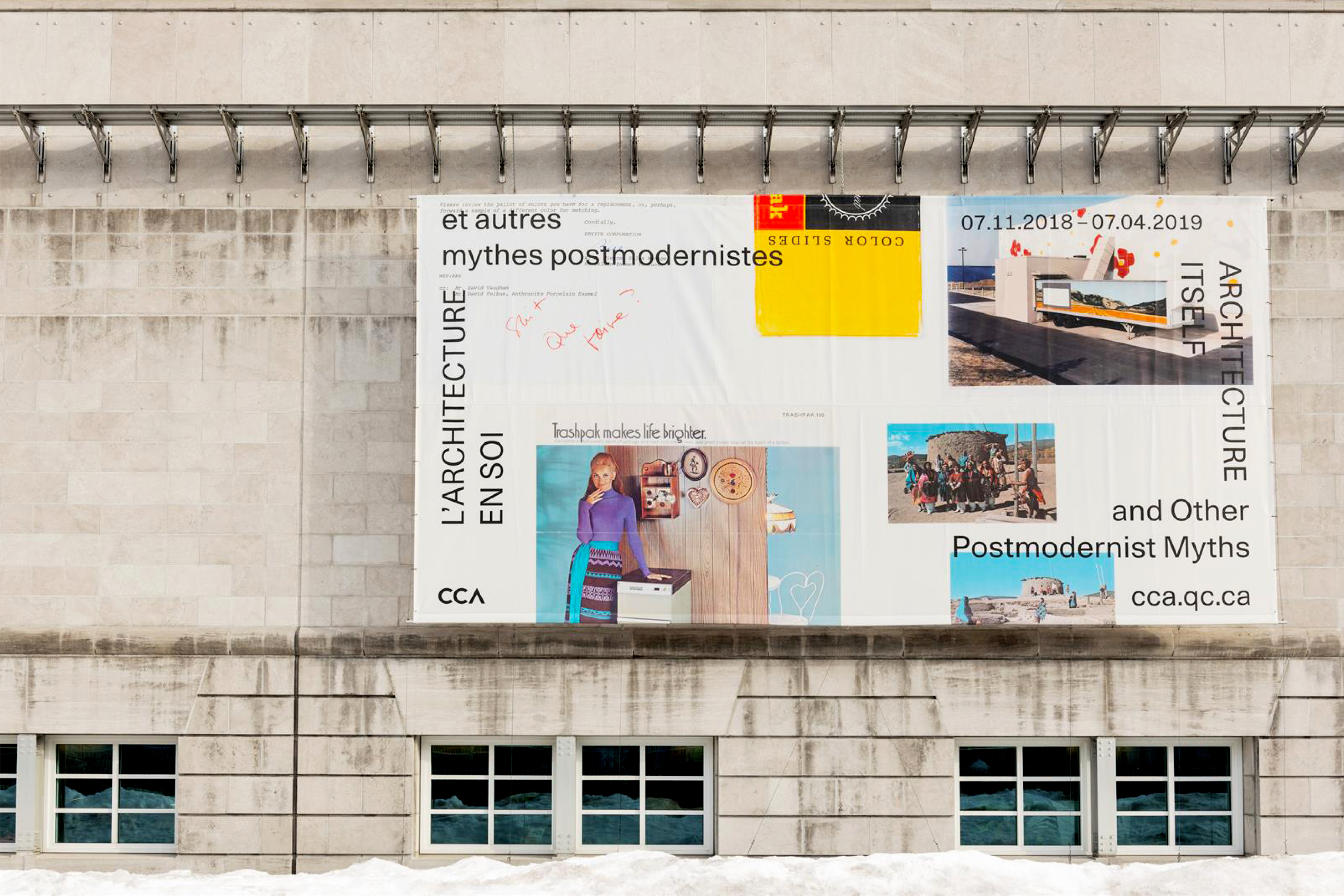 *Architecture Itself: and Other Postmodernist Myths*, exhibition banner, Canadian Center for Architecture, Montreal, 2018