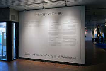 *Interrogative Design: Selected Works of Krzysztof Wodiczko*, gallery view, Harvard University, Graduate School of Design, 2021